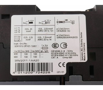 SIEMENS 3RV2011-1AA20 3RV20111AA20 BROKEN CASING