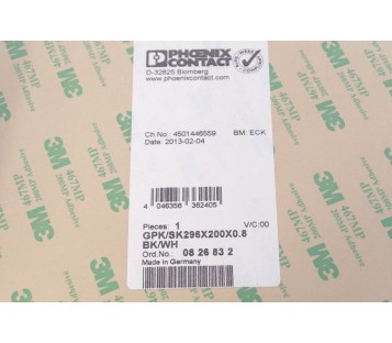 PHOENIX CONTACT GPK/SK296X200X0.8BK/WH  0826832 Engraving plate ! NEW !