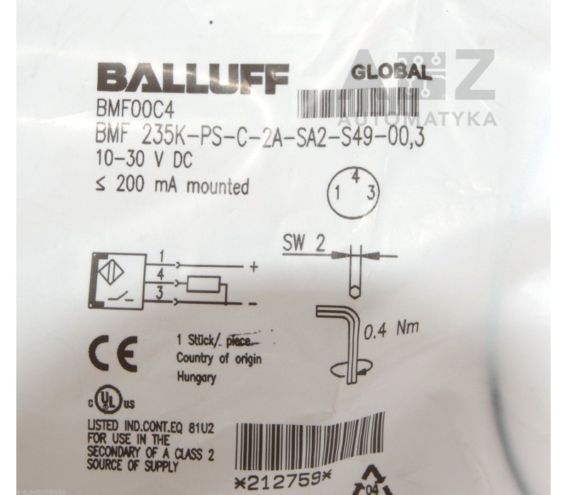 BALLUFF BMF00C4 BMF 235K-PS-C-2A-SA2-S49-00,3  ! NEW ! 2PCS !