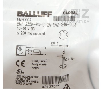 BALLUFF BMF00C4 BMF 235K-PS-C-2A-SA2-S49-00,3  ! NEW ! 2PCS !