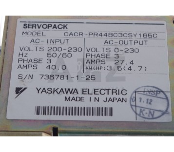 YASKAWA SERVOPACK CACR-PR44BC3CSY165C  CACRPR44BC3CSY165C 