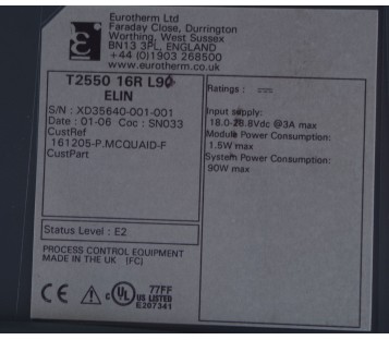 EUROTHERM T2550 16R L90 ELIN 161205-P.MCQUAID-F + S-RJ45 T2550T/IOC 