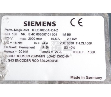 SIEMENS 1HU3102-0AH01-Z 1HU31020AH01Z