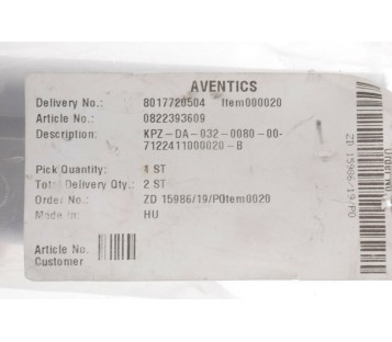 AVENTICS 0822393609 KPZ-DA-032-0080-00-7122411000020-B ! NEW ! 