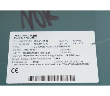 RELIANCE ELECTRIC GV3000E-AC003-AA-DBU-RFI GV3000EAC003AADBURFI 