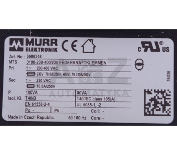 MURR ELEKTRONIK 6686348 76036  0100-230-400/230 FEDERKRAFTKLEMMEN  ! NEW !