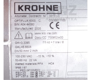 KROHNE PN25 DN50 OPTIFLUX 6300 C CG30011100