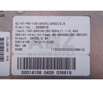 PHOENIX CONTACT QUINT-PS-100-240AC/24DC/2,5  QUINTPS100240AC24DC25 29385 ! NEW !