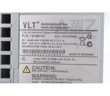DANFOSS VLT AUTOMATIONDRIVE  FC-3001P1K5T4E20H1 FC3001P1K5T4E20H1 131B0747