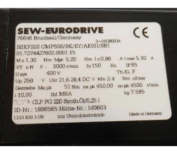 SEW EURODRIVE BSKF202 CMP50S/BK/KY/AK0H/SB1 SEW CMP50SBKKYAK0HSB1 ! NEW !