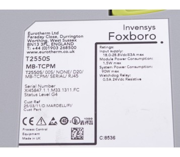 EUROTHERM PAC T2550 T2550S MB-TCPM T2550S/00S/NONE/D20/MB-TCPM/SERIAL/RJ45