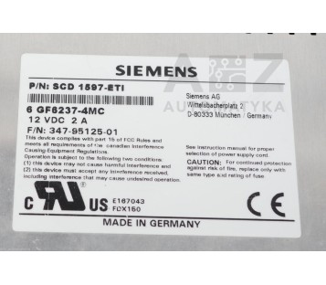 SIEMENS SCD 1597-ETI 6GF6237-4MC 347-95125-01 6GF62374MC  3479512501