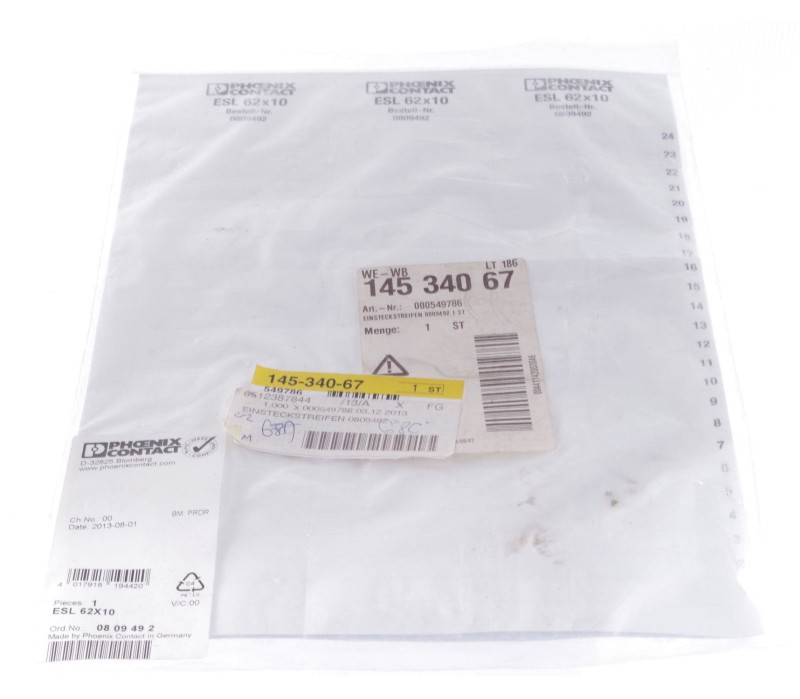 PHOENIX CONTACT ESL 62X10 ESL62X10  0809492 Insert strip, Sheet, white, u! NEW !