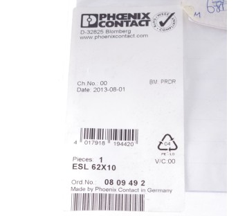 PHOENIX CONTACT ESL 62X10 ESL62X10  0809492 Insert strip, Sheet, white, u! NEW !