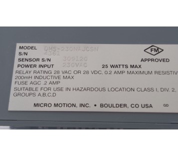 MICRO MOTION DMS-230NAJCSN  DMS230NAJCSN DMS DENSITY MONITORING SYSTEM