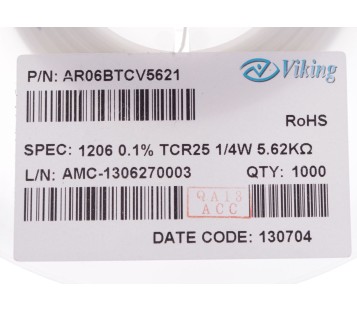 Viking Tech AR06BTCV5621 5.62kΩ SMD 1206 0.25 W 0.1 % 25 ppm 1000pcs ! NEW