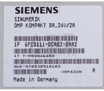 SIEMENS SINUMERIK DMP KOMPAKT 8A 6FC5111-0CA03-0AA2  6FC51110CA030AA2 
