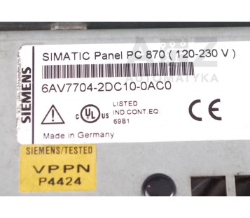 SIEMENS PC 870 TOUCH 6AV7704-2DC10-0AC0 6AV76714AA010AA0 A5E00338527
