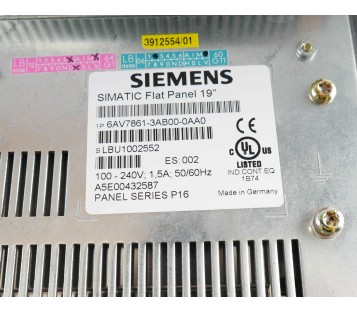 SIEMENS 6AV7861-3AB00-0AA0 6AV78613AB000AA0 FLAT PANEL 19"