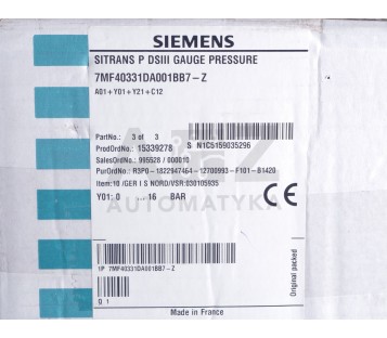 SIEMENS SITRANS P DSIII 7MF4033-1DA00-1BB7-Z  7MF40331DA001BB7Z ! NEW ! 
