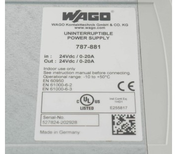 WAGO 787-881 787881 UNINTERRUPTIBLE POWER SUPPLY 