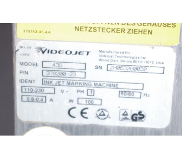 VIDEOJET 43S 378200-23 37820023 INK JET MARKING MACHINE