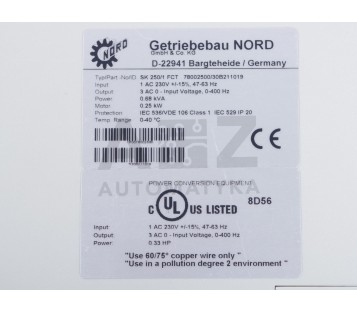 NORD NORDAC SK 250/1 FCT SK250/1FCT SK2501FCT 78002500