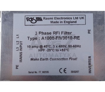 RASMI 3 PHASE RFI FILTER A1000-FIV3010-RE A1000FIV3010RE 