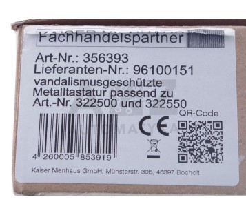 Steel keypad Flush mount Kaiser Nienhaus 100600 356393 96100151  322500  ! NEW !