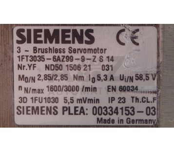SIEMENS 1FT3035-6AZ99-9-Z S14  1FT3035-6AZ99-9-ZS14  1FT30356AZ999ZS14 