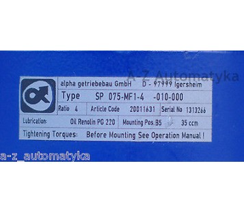 ALPHA GEARHEAD SP-075-MF1-4-010-00  SP075MF1401000