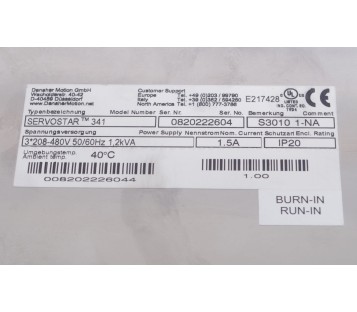 KOLLMORGEN  SERVOSTAR 341 S3010 1-NA