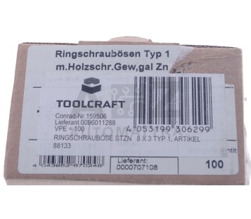 TOOLCRAFT 159506 eye screw (Ø x L) 3 mm x 8 mm Steel Ringschrau ! 100pcs ! new !