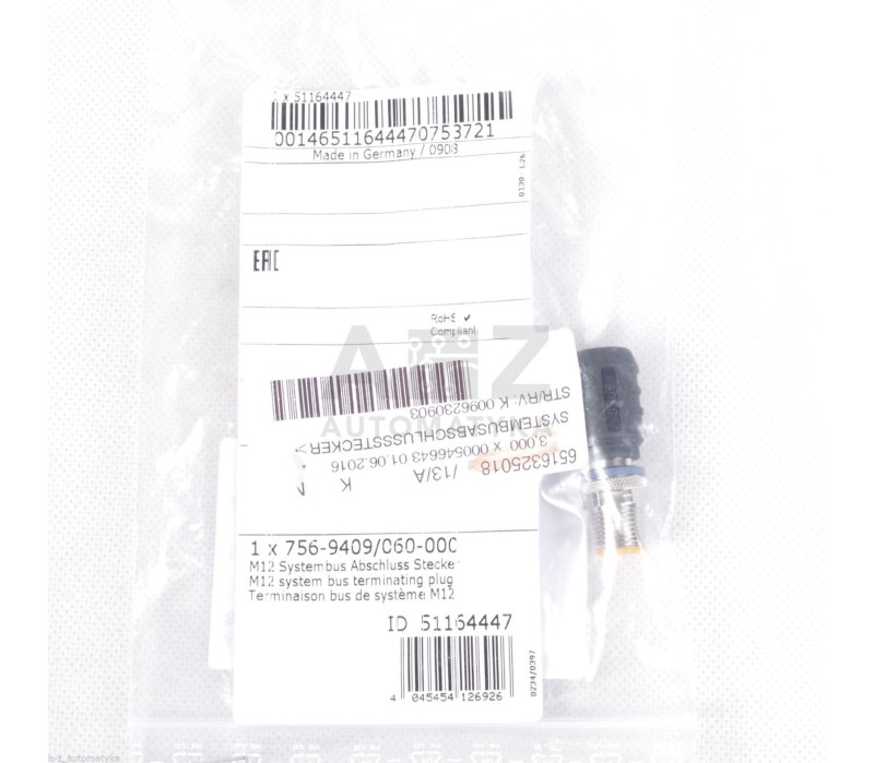 WAGO 756-9409 7569409 51164447 M12 system bus terminating plug ! NEW !