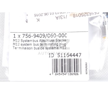 WAGO 756-9409 7569409 51164447 M12 system bus terminating plug ! NEW !