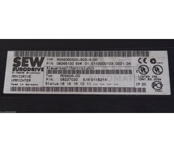 SEW MOVIDRIVE MDS60A0300-503-4-00 MDS60A0300503400 08265100 08227020