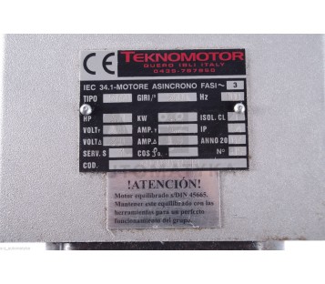 TEKNOMOTOR 5160  60603030118 MILLING SPINDLE 5600rpm 3kW 220VAC 