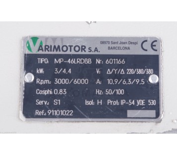 VARIMOTOR MP-46LRDBB MP46LRDBB 601166 3000/6000rpm 3,3/4kW 