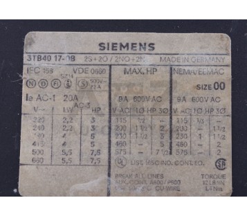 SIEMENS 3TB4017-0B  3TB40170B  22E