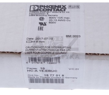PHOENIX CONTACT HC-A 16-EBUC HCA 16EBUC 1677018 ! 1PCS ! NEW ! 