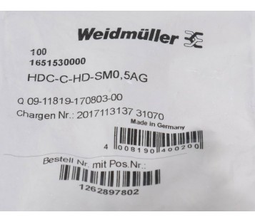 WEIDMULLER HDC-C-HD-SM0,5AG 100PCS 1651530000 HDCCHDSM05AG ! NEW ! 
