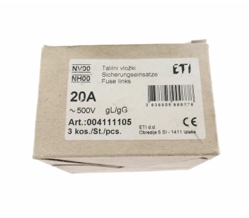 ETI 004111105 20A 500V AC 120kA NV00 NH00 FUSE 3PCS ! NEW !
