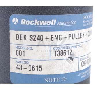 ROCKWELL DEK S240+ENC+PULLEY+CONNS DEKS240ENCPULLEYCONNS 138612 4 43-0571 430571