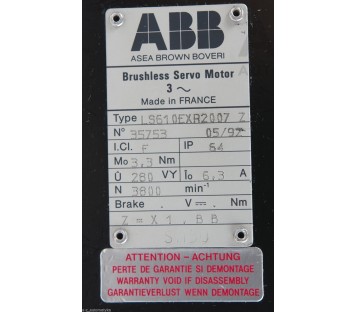 ABB BRUSHLESS SERVO MOTOR LS610EXR2007 Z 