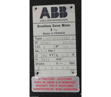 ABB BRUSHLESS SERVO MOTOR LS610EXR2007 Z 