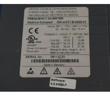 DEMAG DIC-4-017-E-0000-01 DIC4017E000001 FREQUENCY INVERTER 