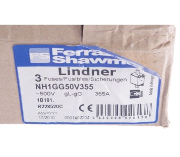 FERRAZ SHAWMUT LINDNER  NH1GG50V355 R228520C NH 1 355A 500V GG ! 3pcs ! new !