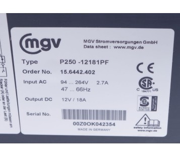MGV FUTRONIC 0.I03931-7 P250-12181PF 15.6442.402 0.I03940-13 MAINS FAIL ! NEW !