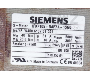 SIEMENS 1FK7105-5AF71-1SG0 1FK71055AF711SG0