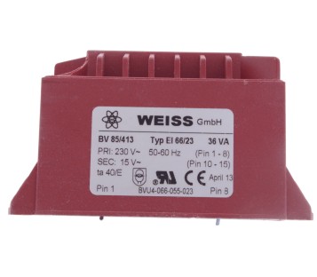 WEISS BV 85/413 BV85/413 BV85413 EI 66/23 EI66/23 36VA 36W 230V / 15V AC